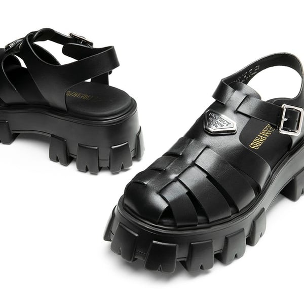 Lug Sole Platform Sandals - BLACK-PU - 6